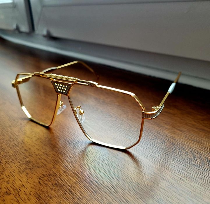 Piękne męskie okulary lub unisex nowość 2026 kwadratowe luksusowe pozłacane zerowki
