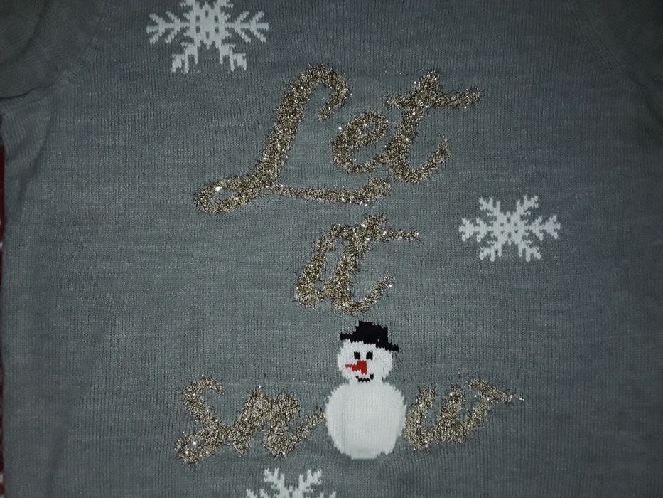Świąteczny szary sweterek Let it snow 44 jak Nowy