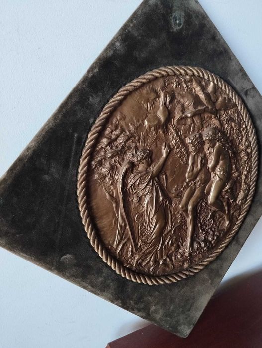 "A Expulsão do Paraíso" - Placa Bronze Antiga
