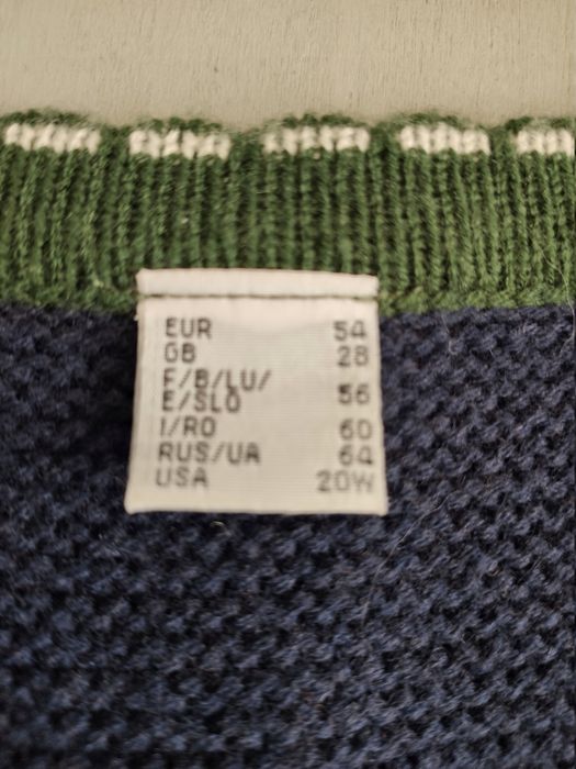 Bawarski sweter kardigan styl folk 30% wełna granatowy 54
