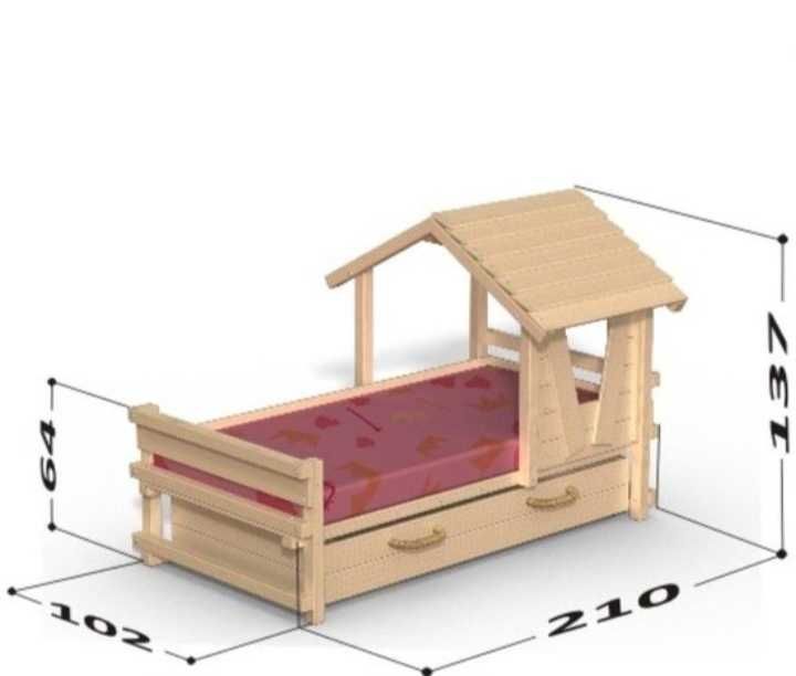 Cama madeira maciça criança com telhado da wickey