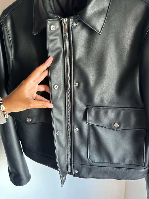 casaco cabedal Zara M blusao biker efeito pele mulher preto