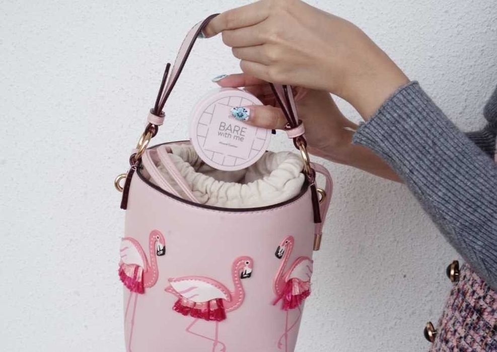 Стильная сумка ведро, сумочка в руку с фламинго