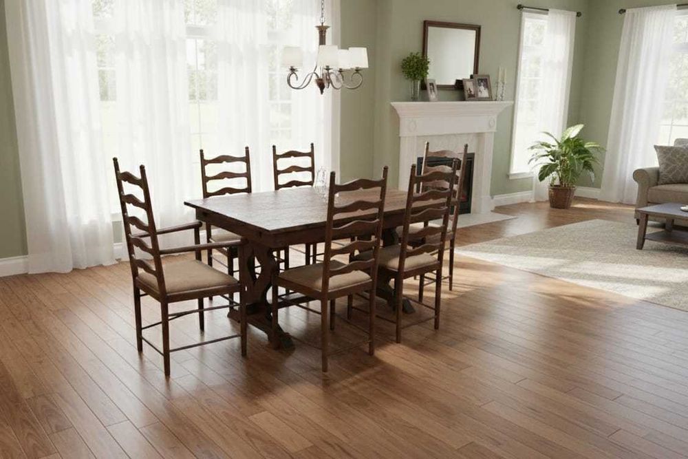 Mesa em madeira maciça com 6 cadeiras