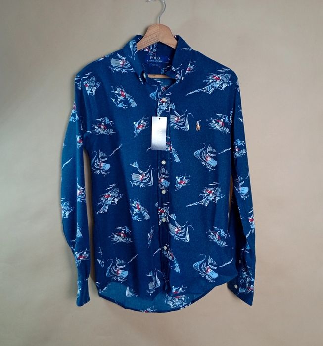 Polo Ralph Lauren Koszula Męska Granatowa Slim Fit Wzór Narciarze 100%