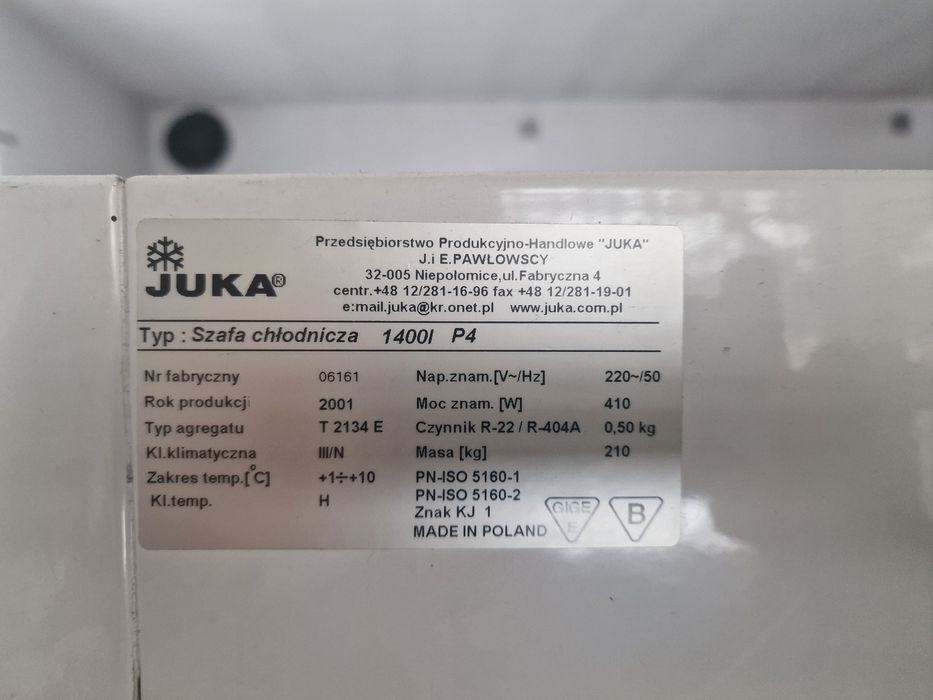 Szafa chłodnicza witryna Juka 1400