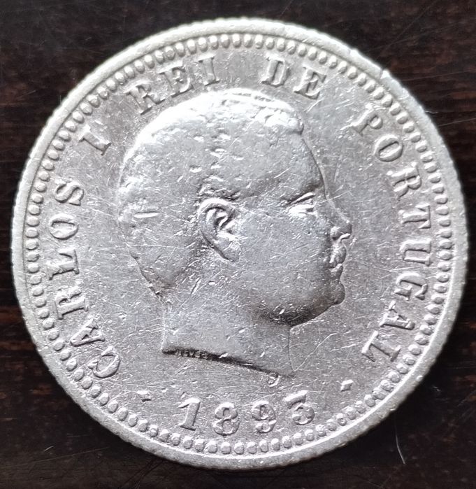 Moeda Prata 100 Reis 1893 D. Carlos Muito Bom Estado