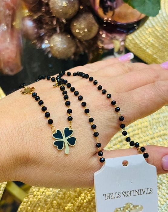 Złoty naszyjnik koniczynki stal chirurgiczna nierdzewna