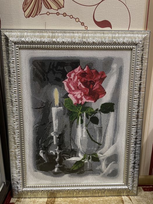 Картина бісером, троянда в келиху