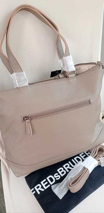 Duża  skórzana torebka torba beżowa FredsBruder shopper  A4