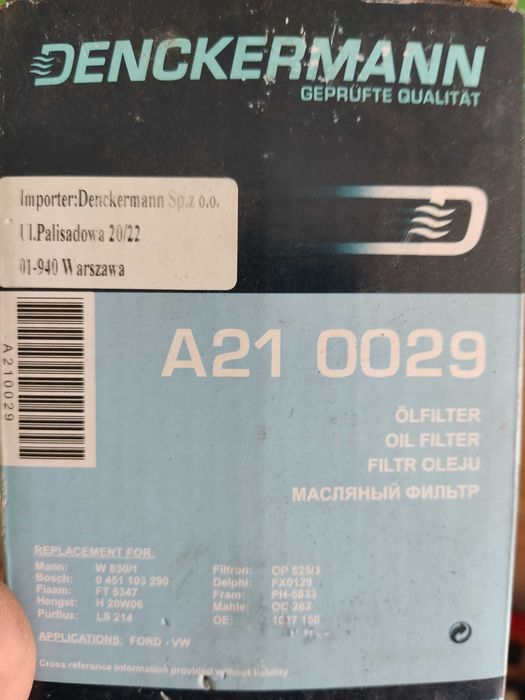 Фільтр масляний Denckermann A210029, Volkswagen