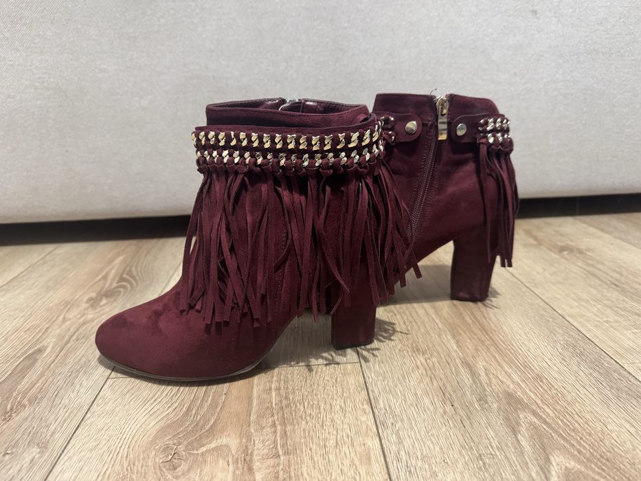 Bordowe botki 39