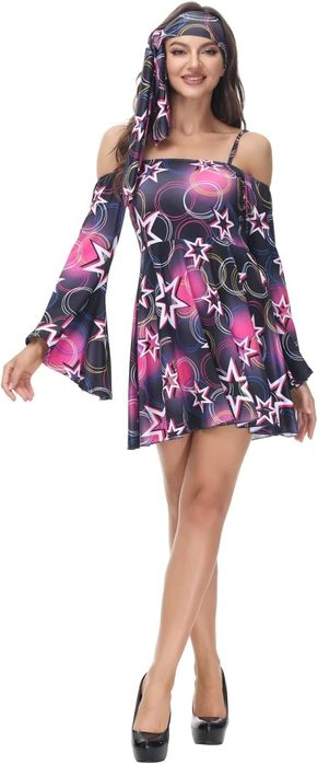 Kostium Disco Hippy Dla Kobiet, Plus Lenonki Rozmiar Xl