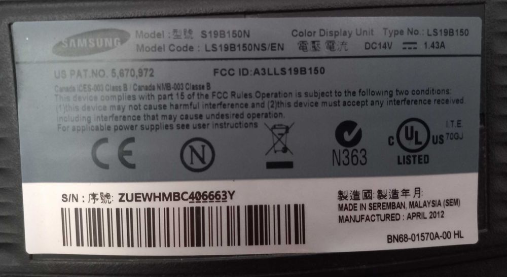 Monitor Samsung SyncMaster LS19B150 18,5''