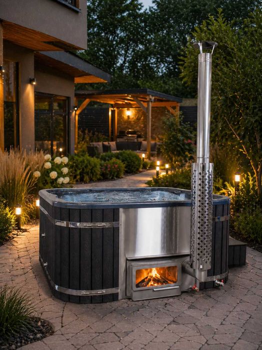 Balia Ogrodowa Kwadratowa 204x204 Brugia Antracyt Jacuzzi Spa Hydromasaż UV Dwa Piece