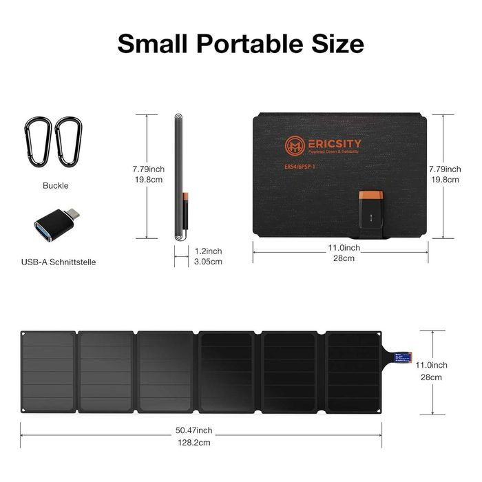 Ericsity Przenośna ładowarka solarna 54W USB Panel słoneczny kemping