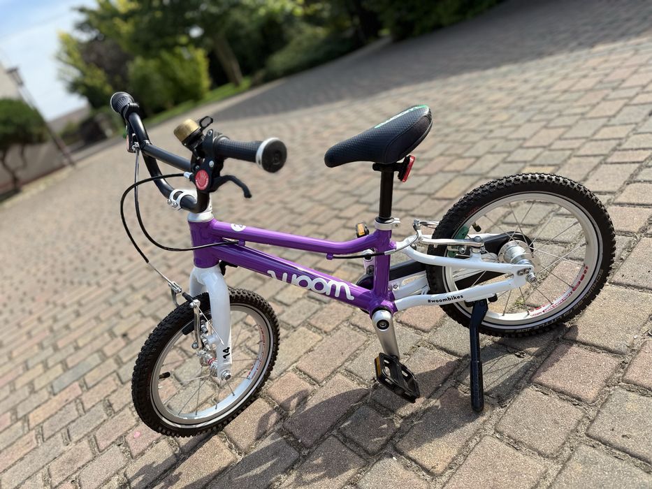 Woom 2 fioletowy, używany tylko 4 miesiace, stopka, dzwonek, koszyk