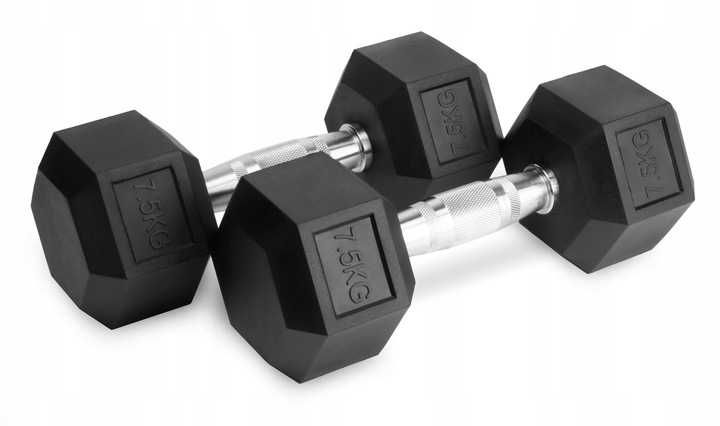 Hantle żeliwne HEX ogumowane 2,5kg - 40kg + stojaki do hantli BI