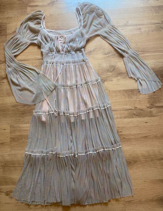 Suknia sukienka baśniowa warstwowa glamour boho złota