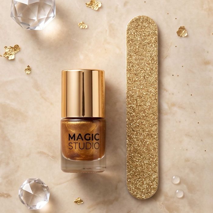 Złoty zestaw do paznokci manicure lakier + pilniczek Gold MAGIC STUDIO