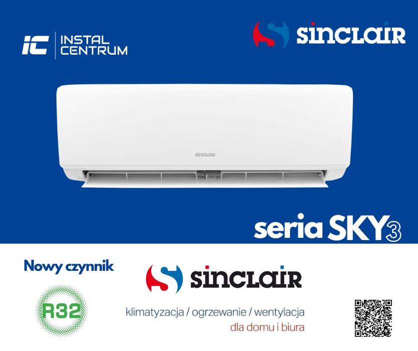 klimatyzacja SINCLAIR SKY 3,2 KW, z montażem do 45 m2