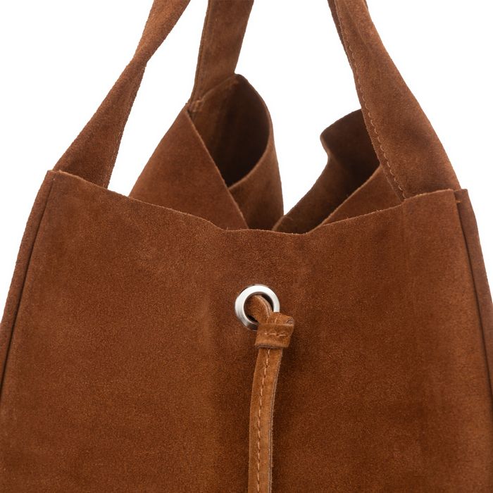 VERA PELLE torebka damska zamszowa shopper na ramię V683 c.brązowa