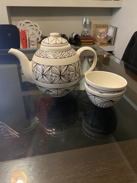 Bule chá cerâmica + 2 taças IKEA