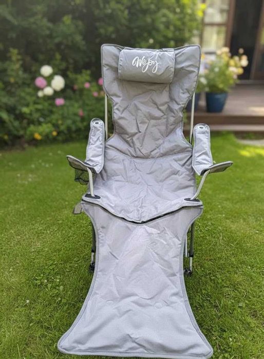 Krzesło kempingowe 2 w 1, składane z podnóżkiem, uszkodzone