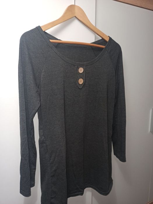Bluzka szara drewniane guziki długi rękaw
