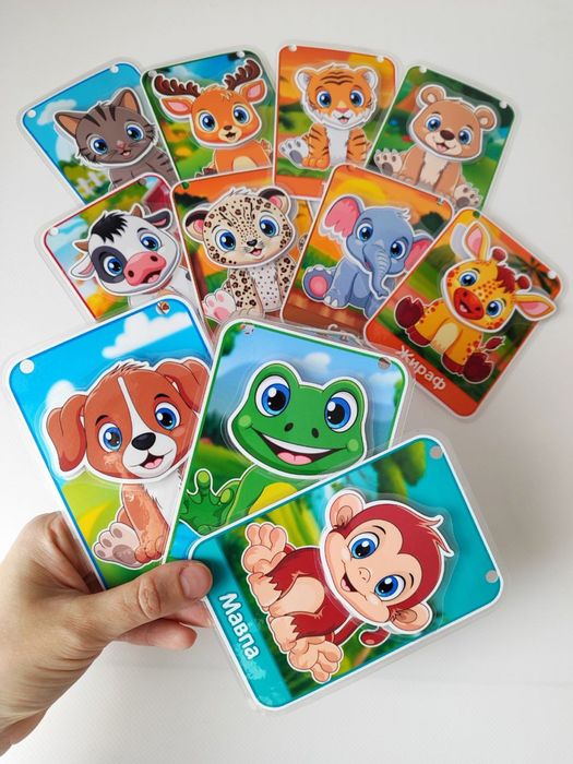 Вчимо тварин. Де хто? Де чия мордочка? Ігри на липучках