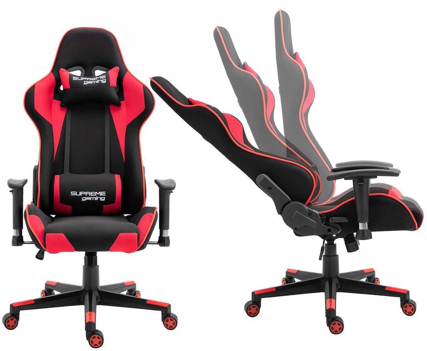 Krzesło Gracza Fotel Gamingowy PlayMaker z tkaniny Czarno-Czerwony