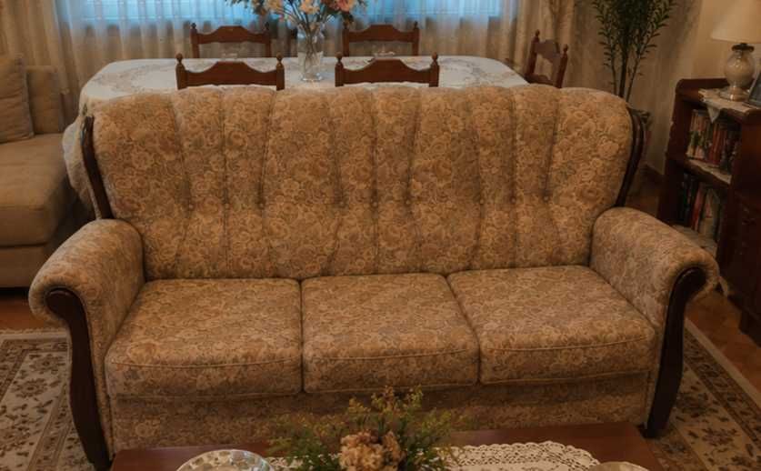 Conjunto vintage completo: sofá-cama + 2 poltronas