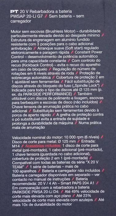 Rebarbadora Performance Parkside 20V