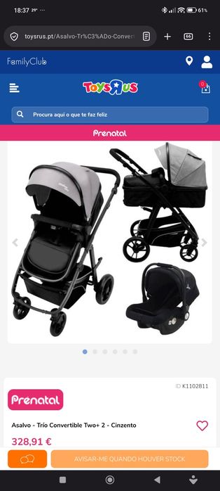 Carrinho de Bebê 3 em 1 Asalvo Baby Two+