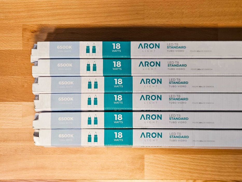 6x Tubo LED T8 120cm 18W 6500K G13 2 lados – ARON Light – NOVO