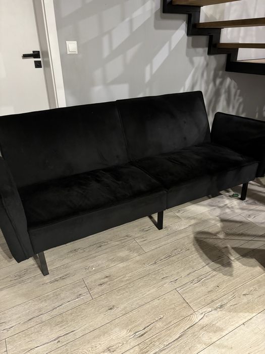 Sofa kanapa rozkładana funkcja spania welur czarna