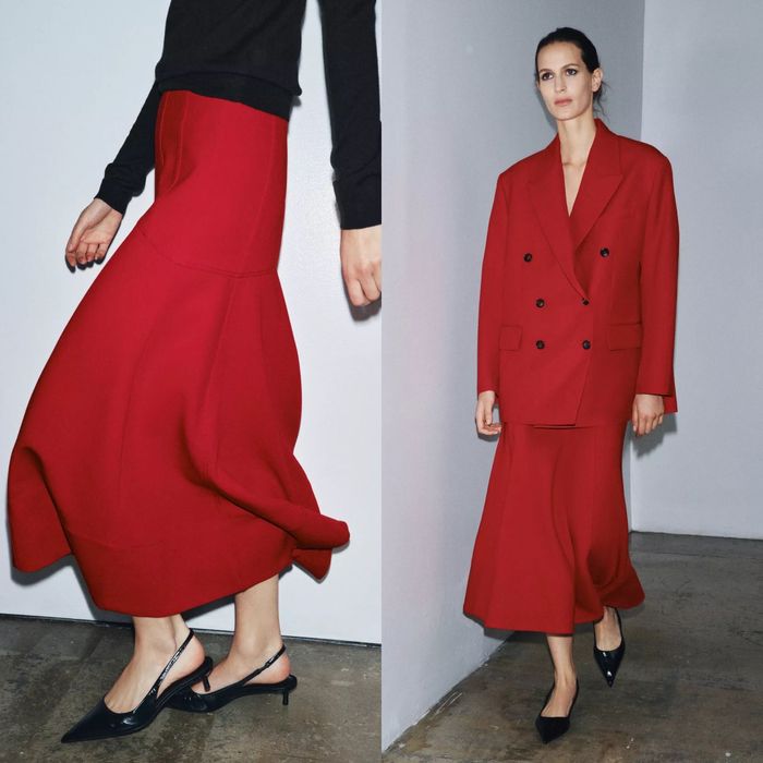 Міді спідниця годе ZARA червона красная юбка миди плотная яркая весна