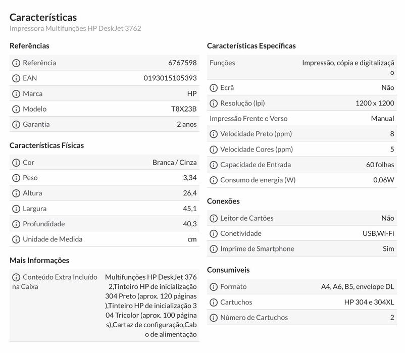 Impressora HP Deskjet 3762