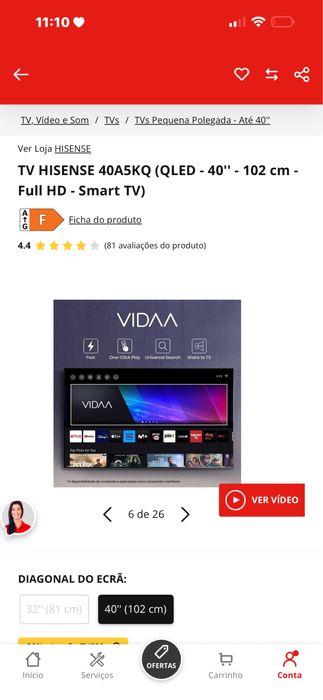 TV HISENSE QLED 40” com defeito – Preço baixo