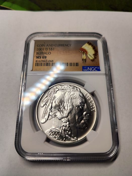 2001-D .900 Silver $1 U.S  Buffalo Native American Label NGC MS 69