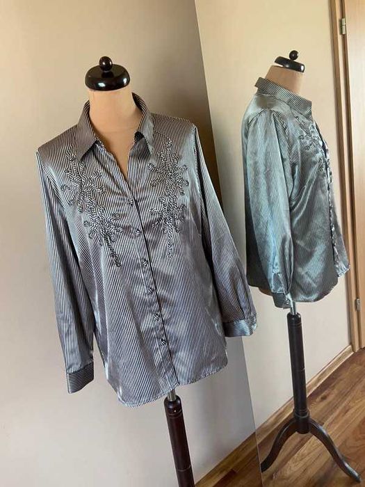Bm koszula elegancka sliska paski żabot xxxl +size 46 44