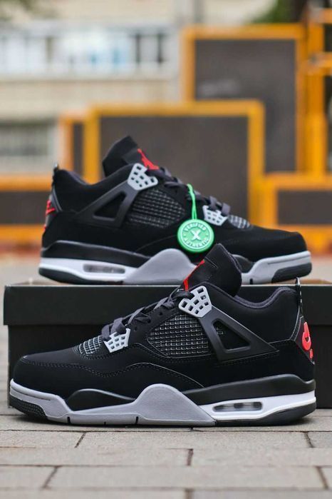 Кросівки Nike Air Jordan Retro 4 Black/Grey/Red premium | Кроссовки Найк чоловічі жіночі