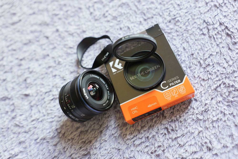 Obiektyw Micro 4/3 LAOWA C-Dreamer Standard 7.5 mm f/2.0 + filtr CPL K&F Concept + hoya UV