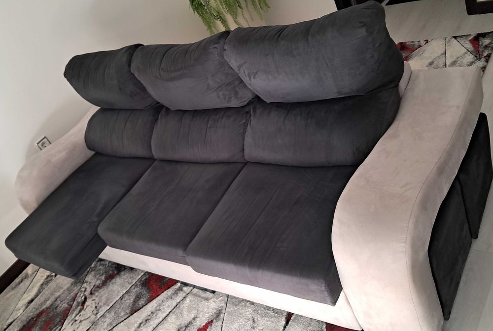 Sofá de3 lugares preto e cinzento