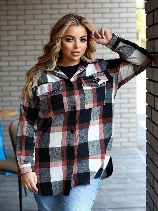 Жіноча тепла вовняна Сорочка Оверсайз. Батал/Sizes+