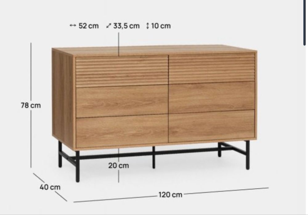Cómoda de quarto NOVA - 6 gavetas cor madeira natural - klast home - 120x78