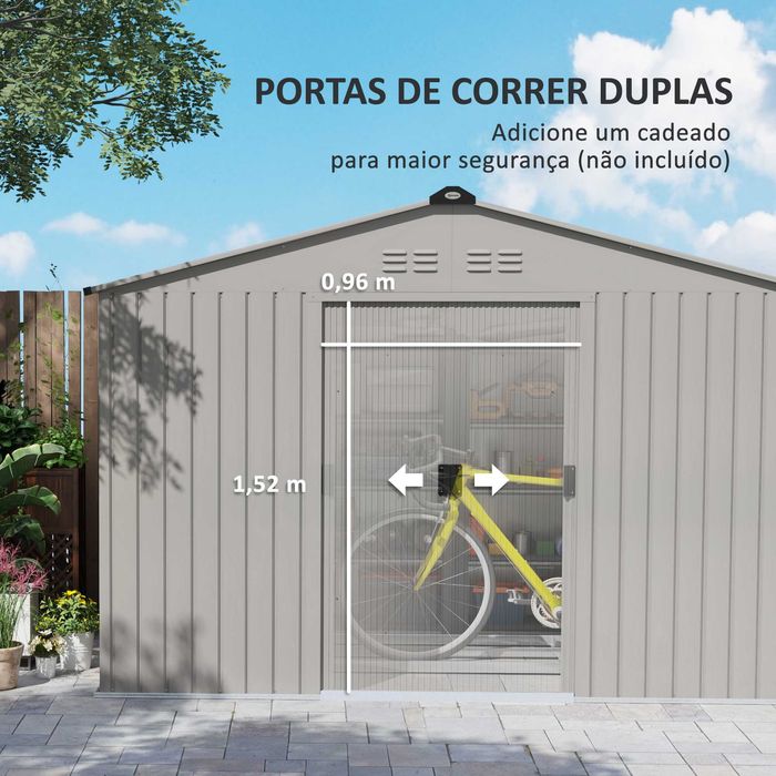Abrigo de Jardim em Aço 277x195x192 cm – Porta Dupla e Clarabóia