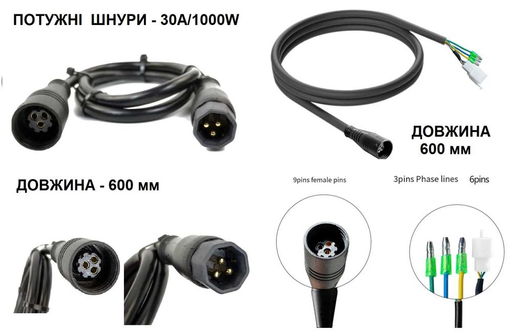 Кабель 9 pin, провід для мотор колесо, 2 - 9pin кабель водонепроникний