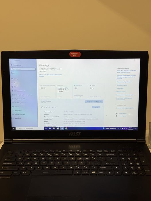 Laptop Gamingowy MSI GL62 i5/GTX 950/12GB ram/Dysk SSD