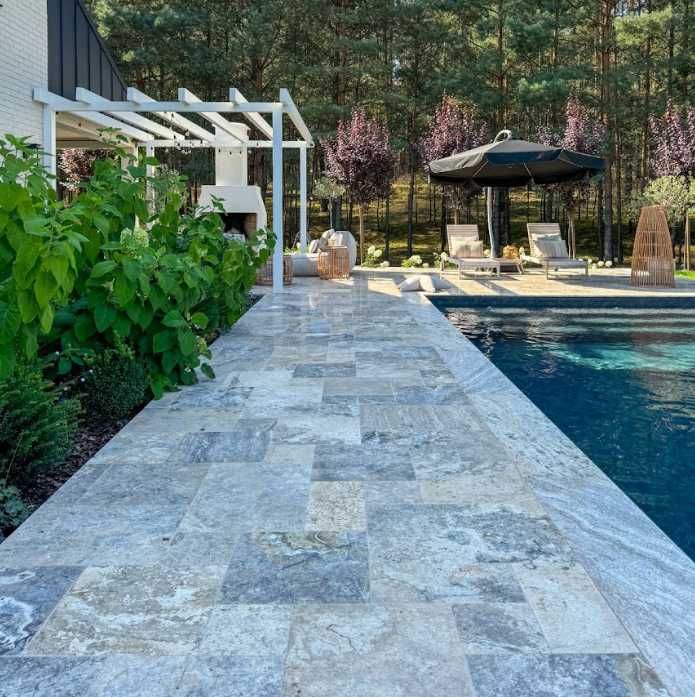 Trawertyn, komplet rzymski, płytki, stopnie, podłoga, ściana, taras